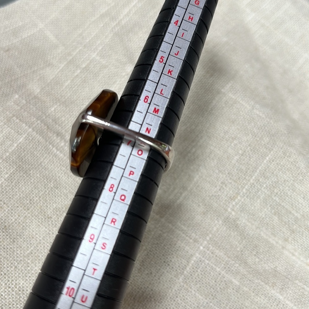 Sterling ring, 3 prong. Tiger eye like faceted stone - Picture 2 of 4